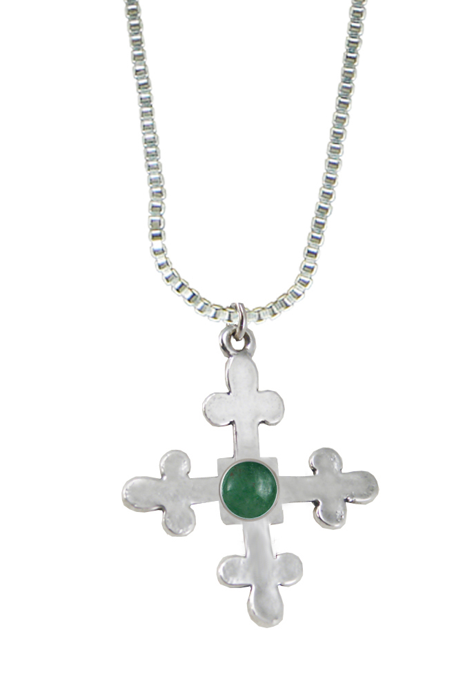 Sterling Silver Budded Cross Pendant With Jade